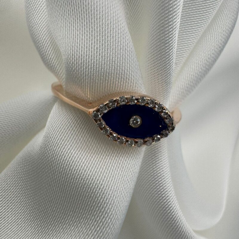 טבעת עין מזהב 14 קראט עם יהלומים טבעיים